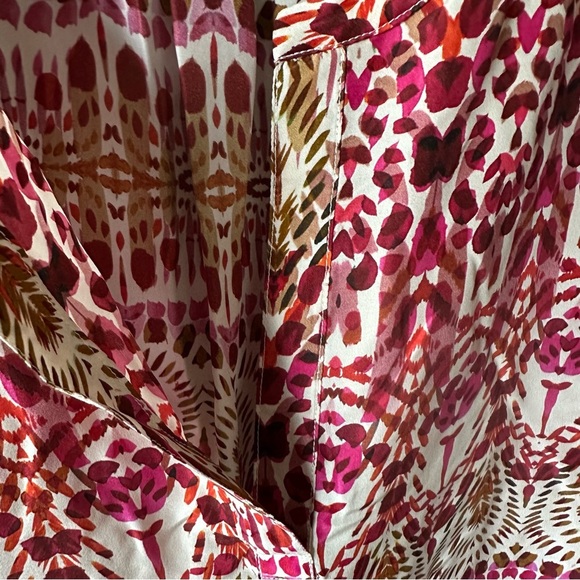 Garnet Hill 100% Silk Floral Green and Orange Ikat Women's Top Size 16 - Picture 7 of 13